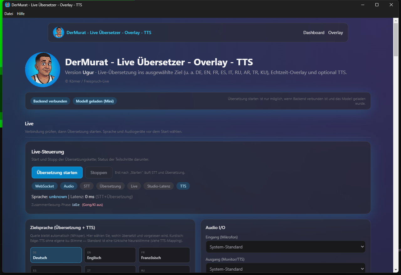 DerMurat Dashboard mit Live-Steuerung