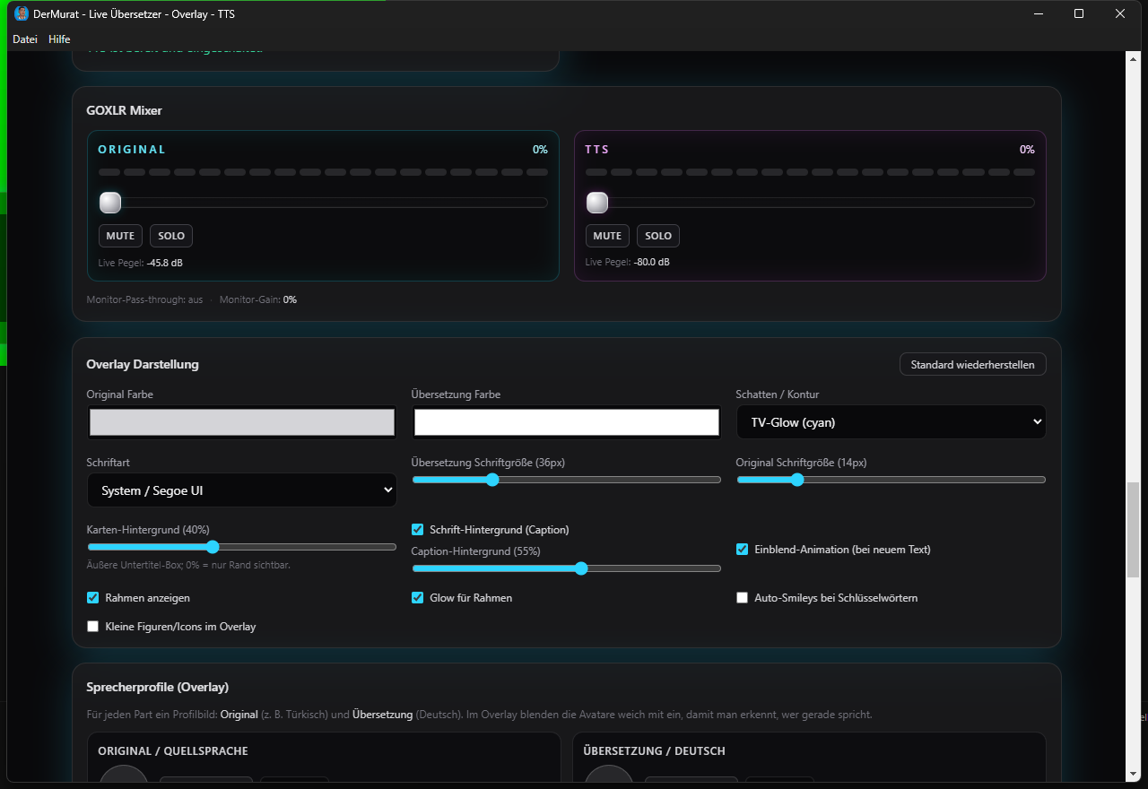 Mixer und Overlay-Darstellung